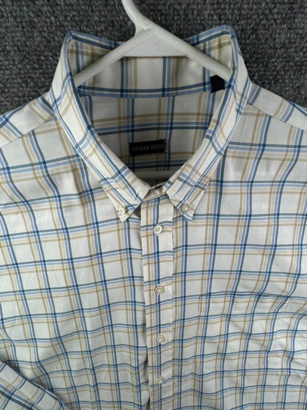 Gitman Bros Button Up Shirt Plaid Blue Beige White Long Sleeve XL Men Cotton USA